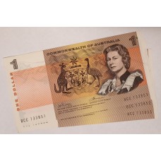 AUSTRALIA 1972 . ONE 1 DOLLAR BANKNOTES . PHILLIPS/WHEELER . CONSECUTIVE TRIO